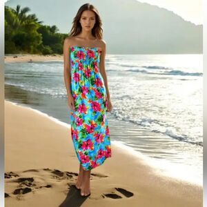 Glory Star Floral Dress tropical strapless Long maxi Medium Sretch